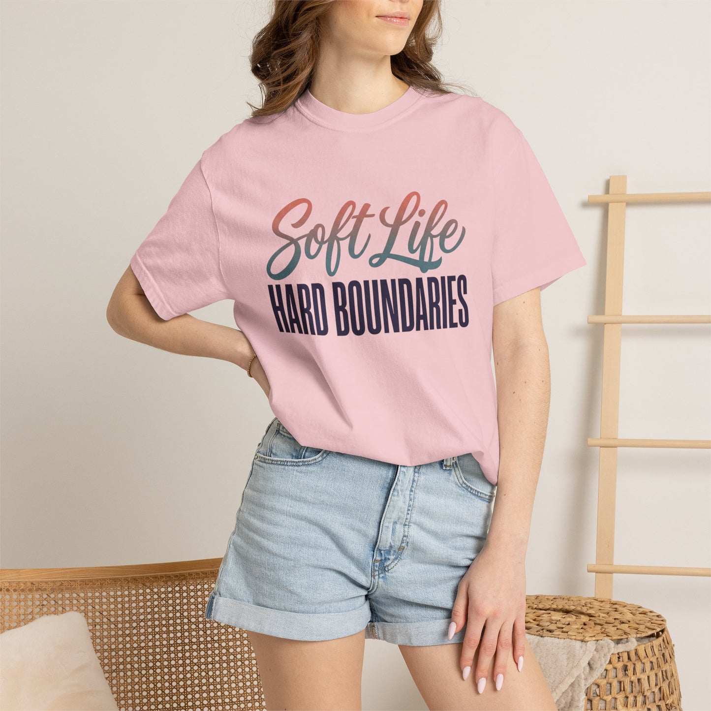 Soft Life, Hard Boundaries T-Shirt — Feminine Script Empowerment Tee
