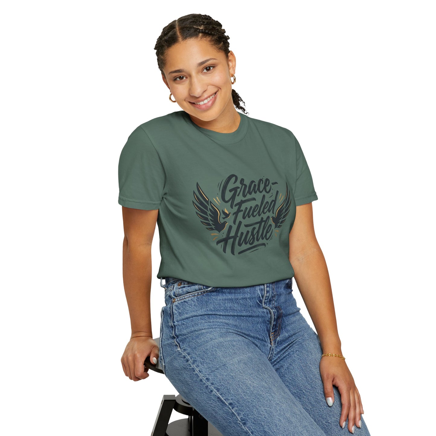 Grace-Fueled Hustle T-Shirt — Inspirational Christian Graphic Tee with Wings