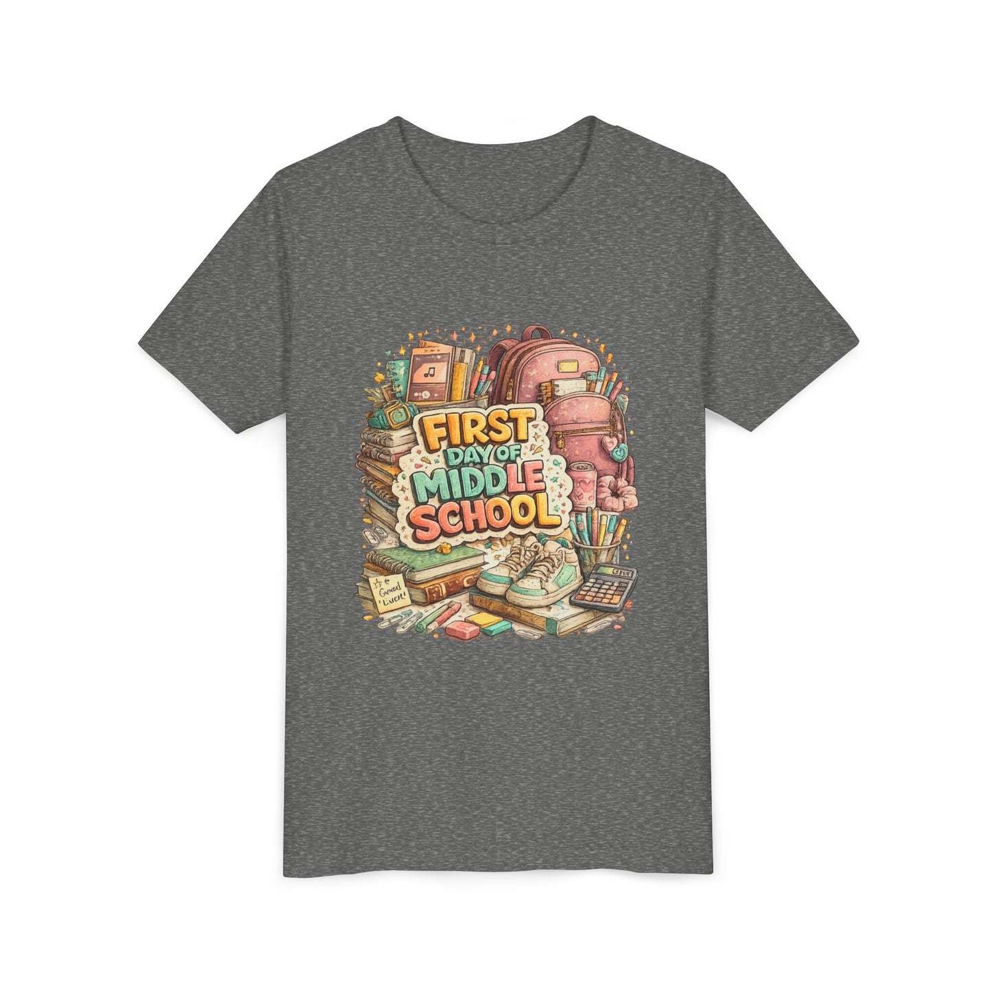 Youth Tee — "First Day of Middle School" Back-to-School Graphic Shirt