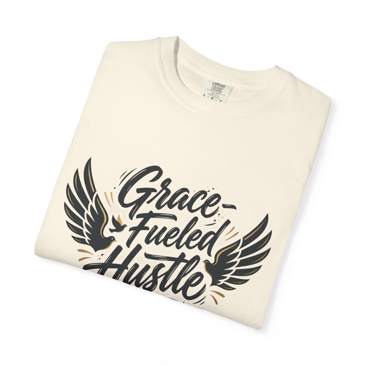 Grace-Fueled Hustle T-Shirt — Inspirational Christian Graphic Tee with Wings