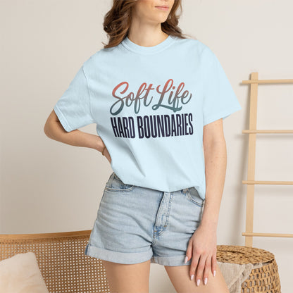 Soft Life, Hard Boundaries T-Shirt — Feminine Script Empowerment Tee