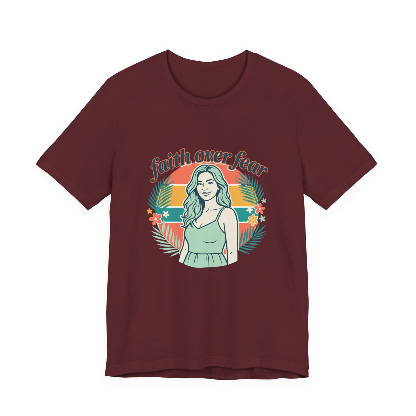 Faith Over Fear Graphic Tee — Retro Floral Christian T-Shirt