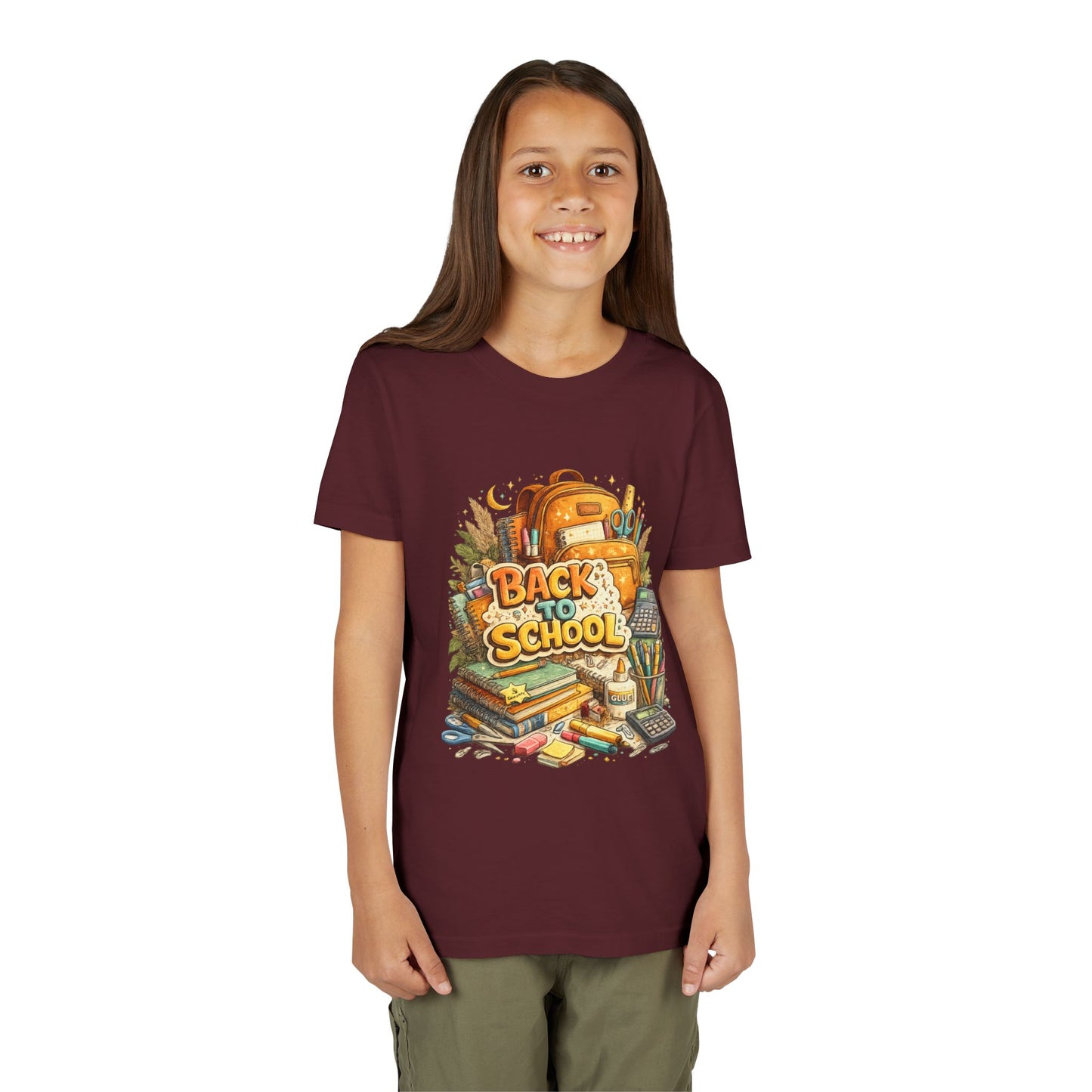 Youth Back to School Graphic Tee — 'Back to School' Backpack & Supplies Design