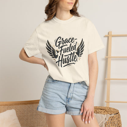 Grace-Fueled Hustle T-Shirt — Inspirational Christian Graphic Tee with Wings