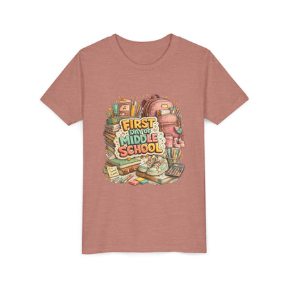 Youth Tee — "First Day of Middle School" Back-to-School Graphic Shirt