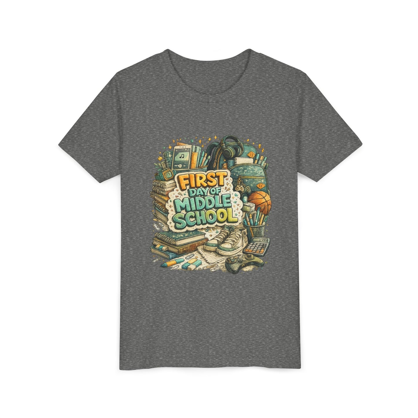 Youth Tee — "First Day of Middle School" Back-to-School Graphic Shirt