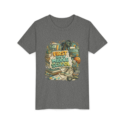 Youth Tee — "First Day of Middle School" Back-to-School Graphic Shirt