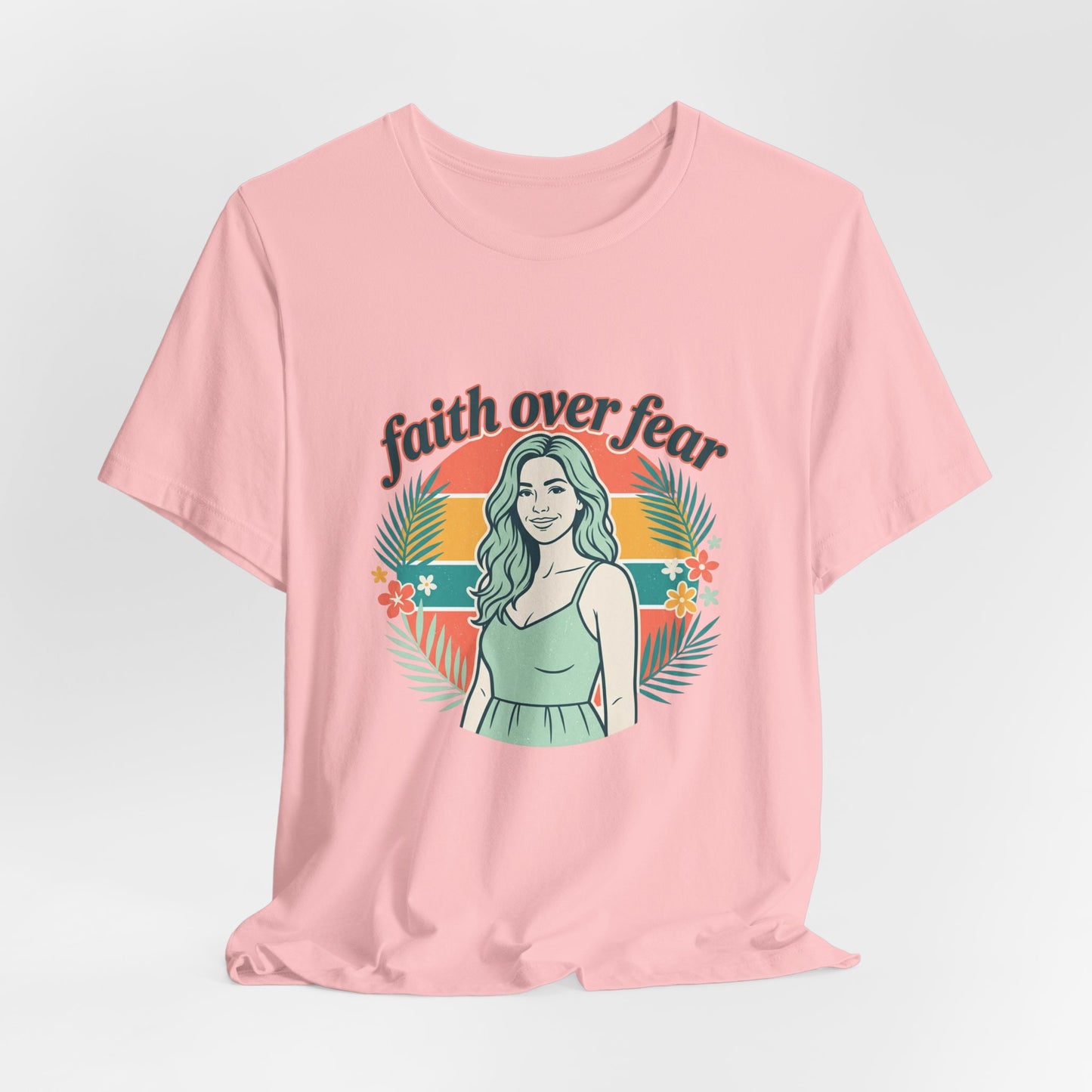 Faith Over Fear Graphic Tee — Retro Floral Christian T-Shirt