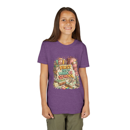 Youth Tee — "First Day of Middle School" Back-to-School Graphic Shirt
