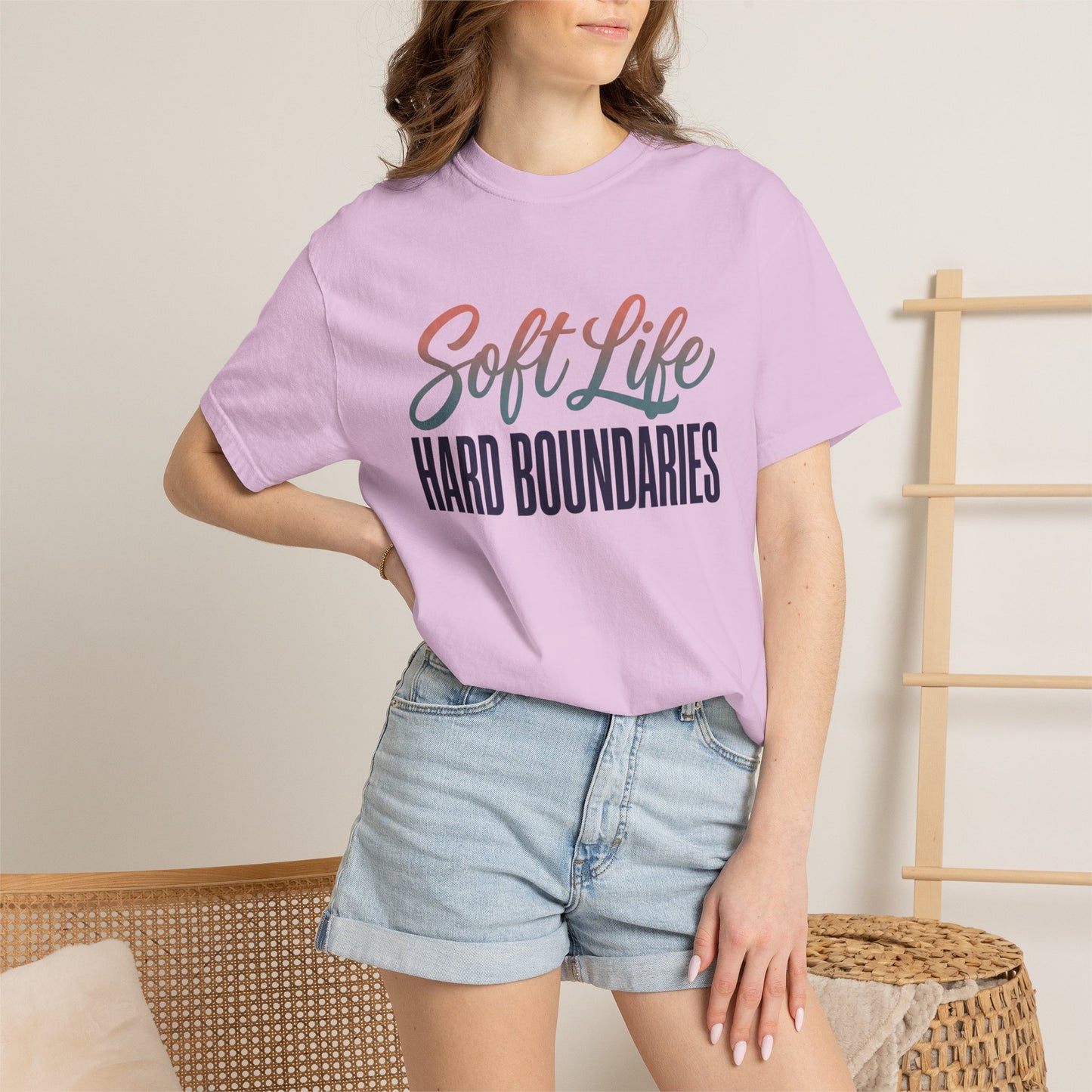 Soft Life, Hard Boundaries T-Shirt — Feminine Script Empowerment Tee