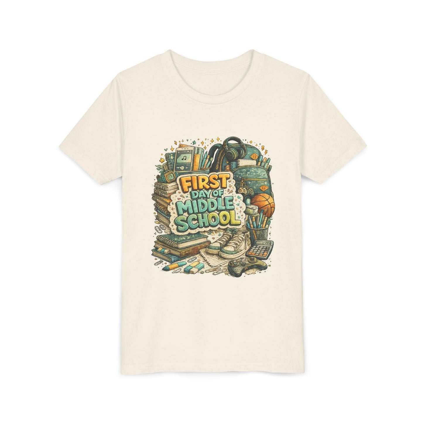Youth Tee — "First Day of Middle School" Back-to-School Graphic Shirt