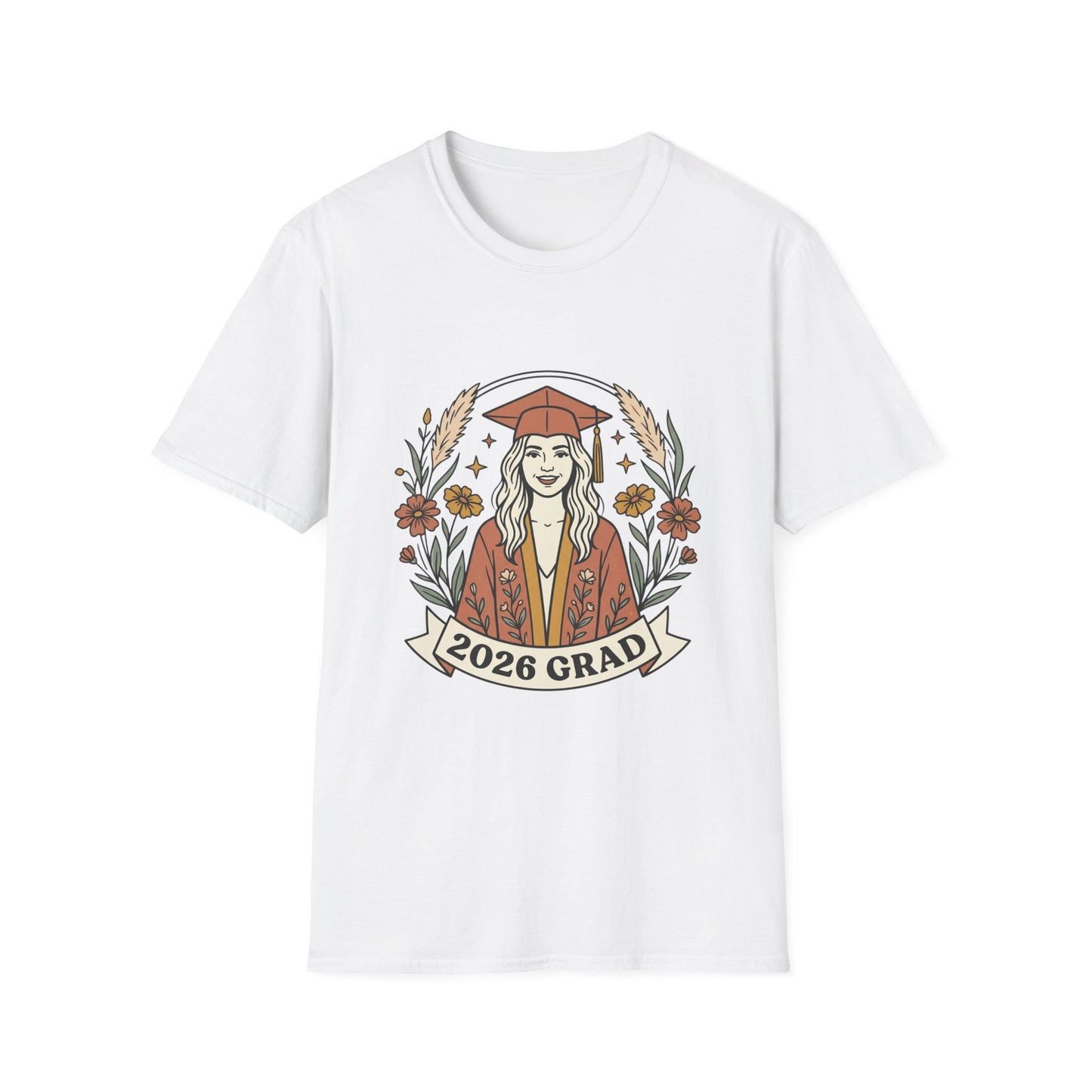 2026 Grad Floral Cap & Gown T-Shirt — Graduation Gift Tee