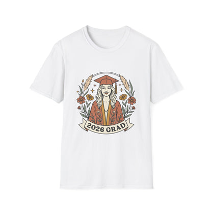 2026 Grad Floral Cap & Gown T-Shirt — Graduation Gift Tee