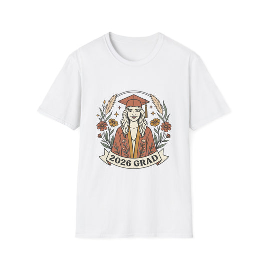 2026 Grad Floral Cap & Gown T-Shirt — Graduation Gift Tee
