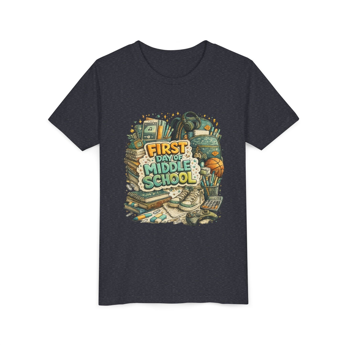 Youth Tee — "First Day of Middle School" Back-to-School Graphic Shirt