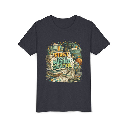Youth Tee — "First Day of Middle School" Back-to-School Graphic Shirt
