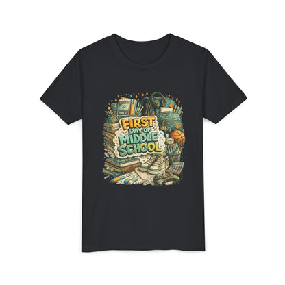 Youth Tee — "First Day of Middle School" Back-to-School Graphic Shirt