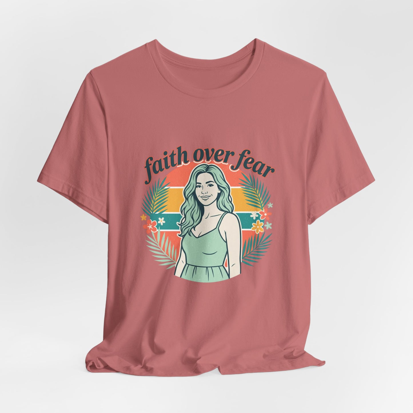 Faith Over Fear Graphic Tee — Retro Floral Christian T-Shirt