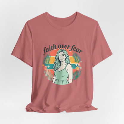 Faith Over Fear Graphic Tee — Retro Floral Christian T-Shirt