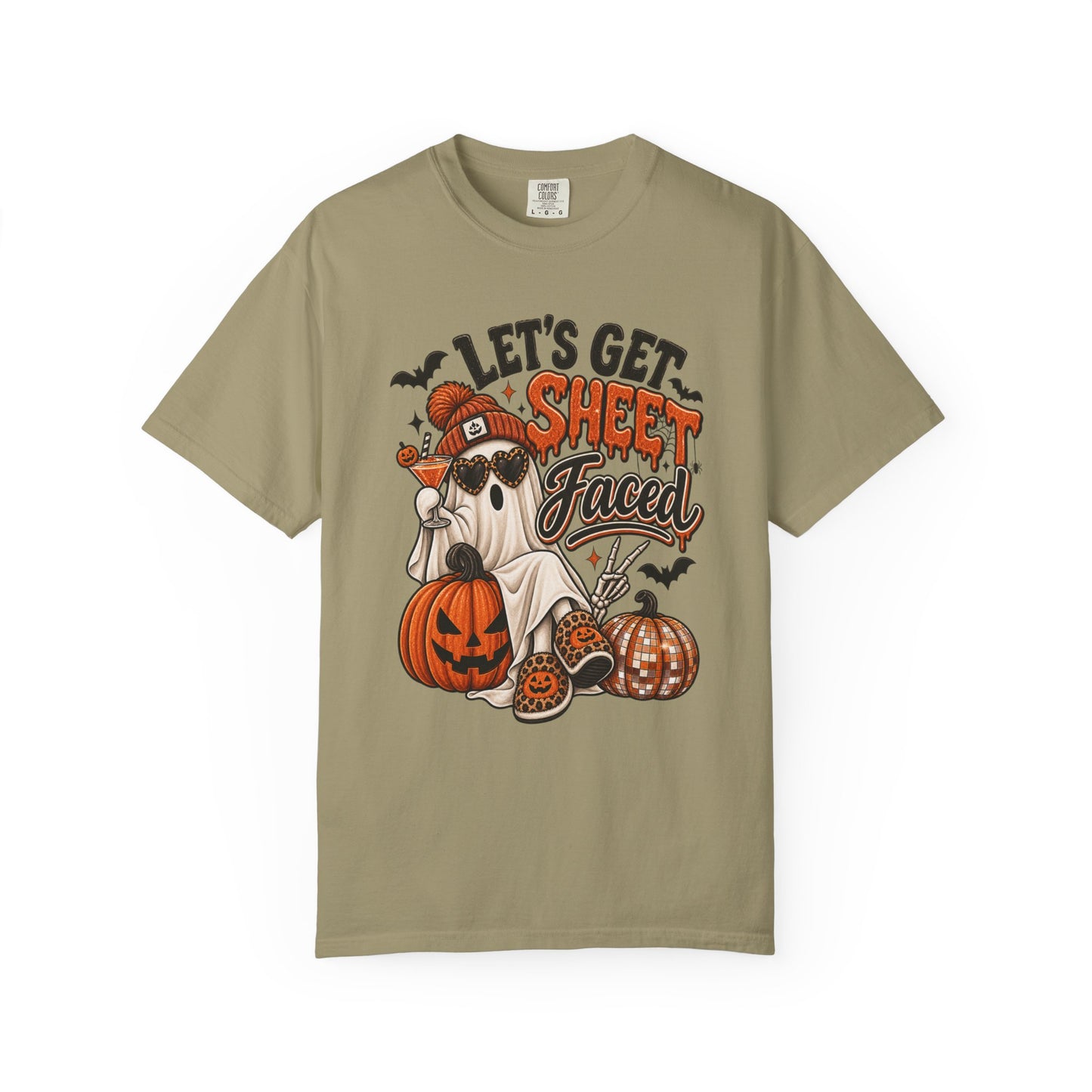 Halloween Ghost Dog T-Shirt — "Let’s Get Sheet Faced" Pumpkin Party Tee