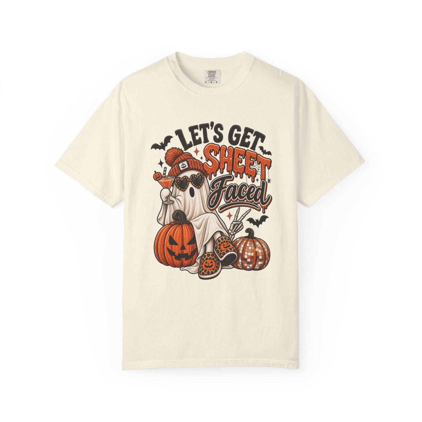 Halloween Ghost Dog T-Shirt — "Let’s Get Sheet Faced" Pumpkin Party Tee