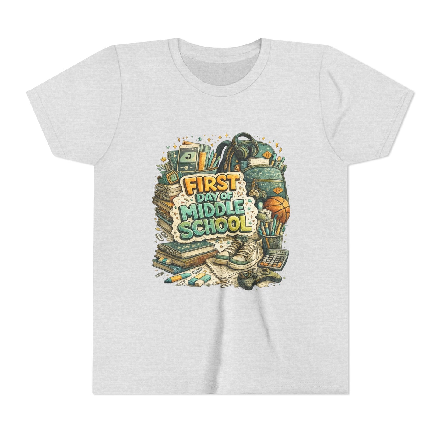 Youth Tee — "First Day of Middle School" Back-to-School Graphic Shirt