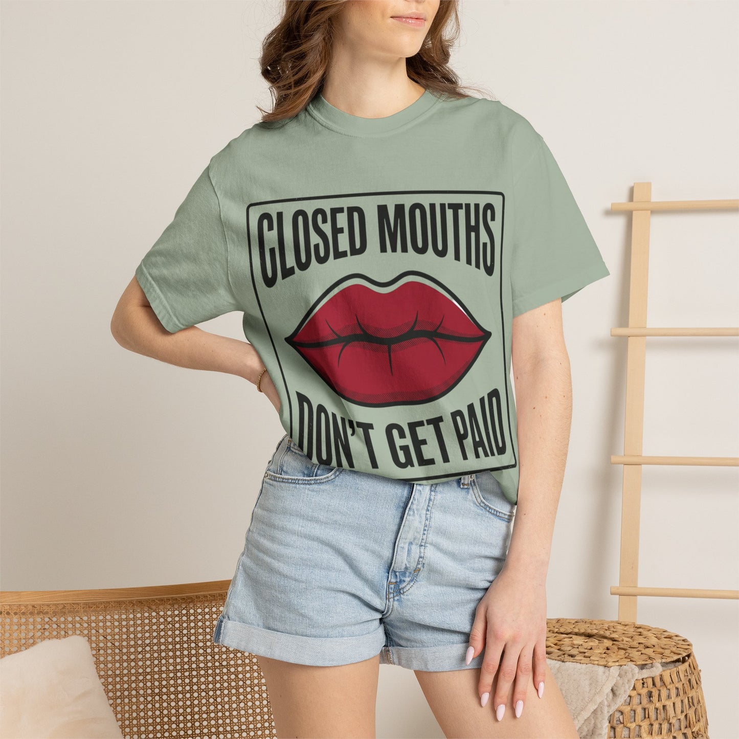 Graphic T-Shirt — "Closed Mouths Don’t Get Paid" Red Lips Statement Tee