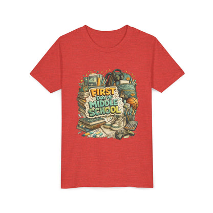 Youth Tee — "First Day of Middle School" Back-to-School Graphic Shirt