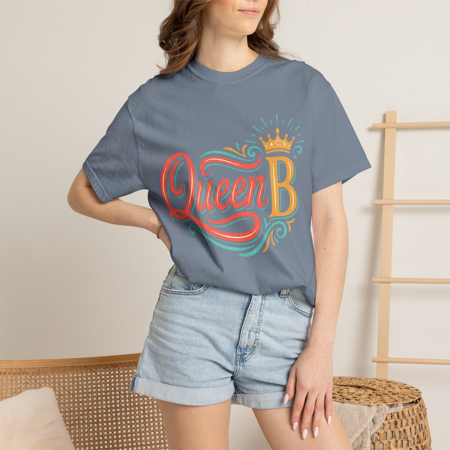 Queen B T-Shirt — Colorful Script Graphic Tee with Crown