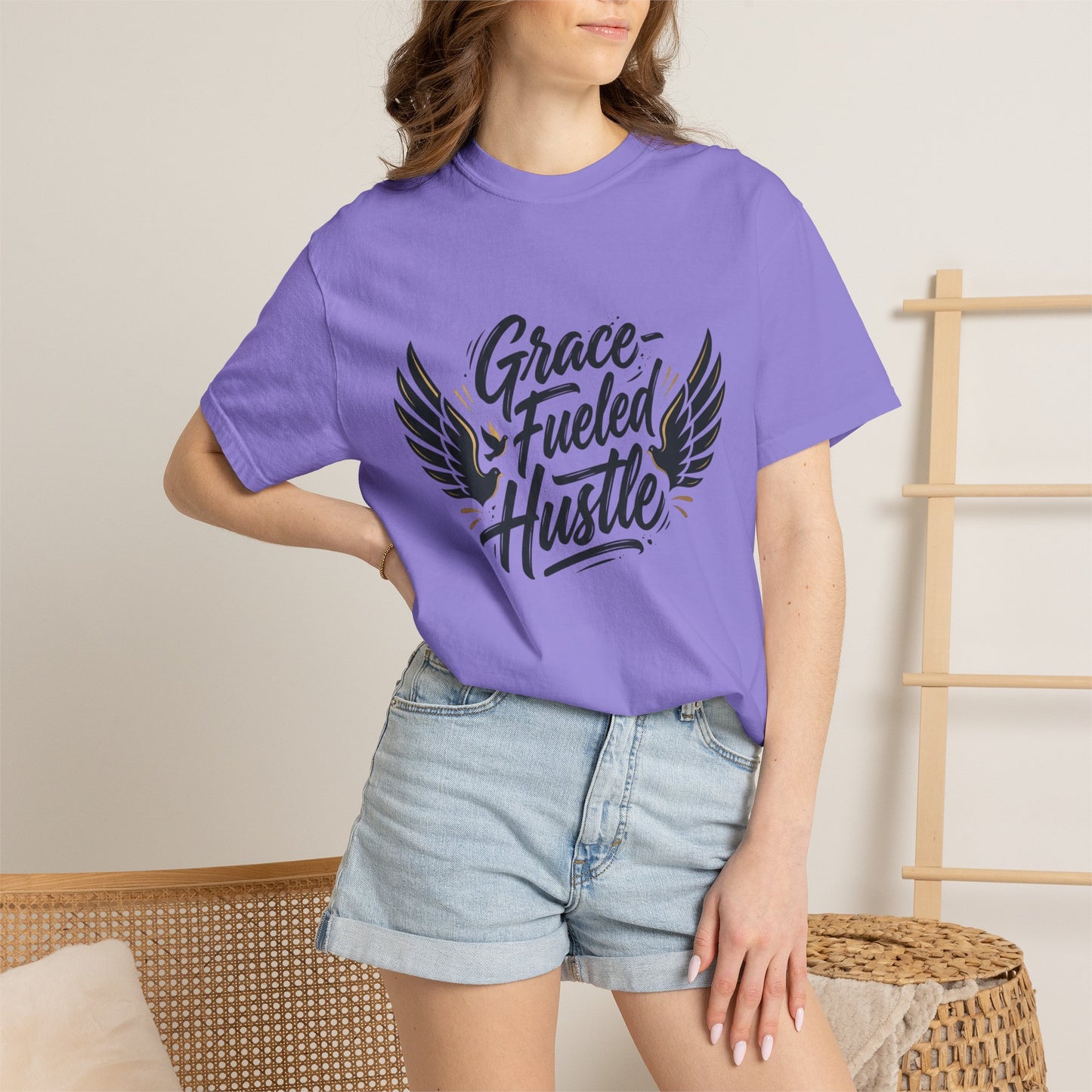 Grace-Fueled Hustle T-Shirt — Inspirational Christian Graphic Tee with Wings