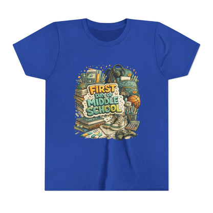 Youth Tee — "First Day of Middle School" Back-to-School Graphic Shirt