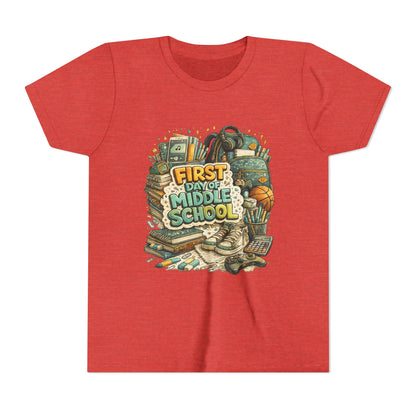 Youth Tee — "First Day of Middle School" Back-to-School Graphic Shirt
