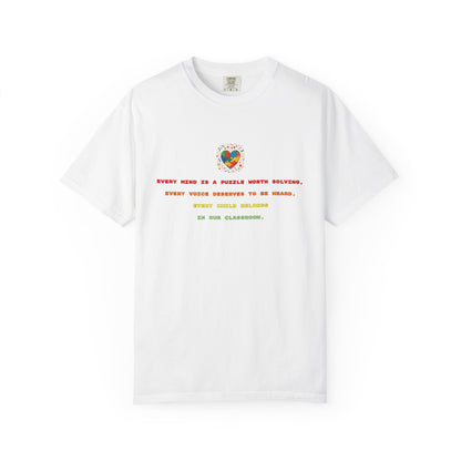 T-Shirt | Rainbow Puzzle Heart Quote Tee — "Every Mind Is A Puzzle Worth Solving"