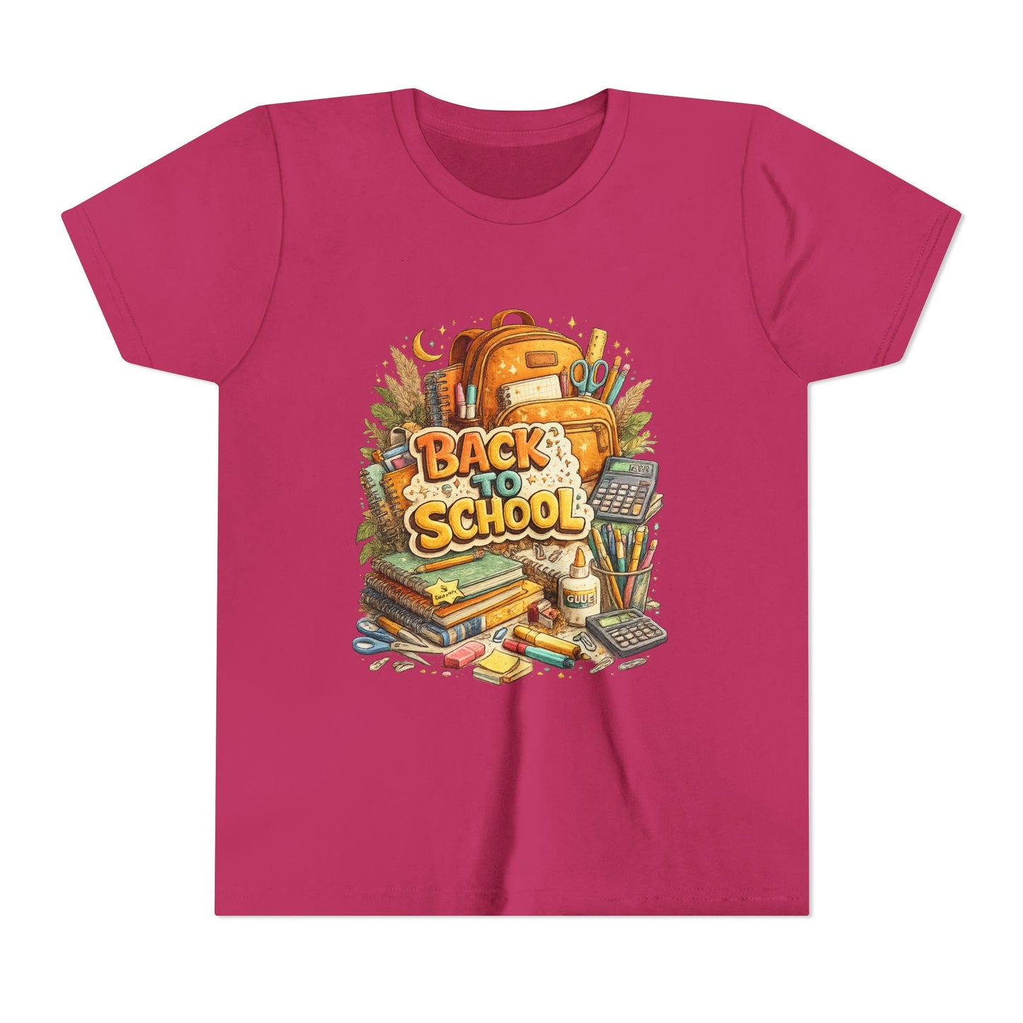 Youth Back to School Graphic Tee — 'Back to School' Backpack & Supplies Design