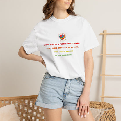 T-Shirt | Rainbow Puzzle Heart Quote Tee — "Every Mind Is A Puzzle Worth Solving"