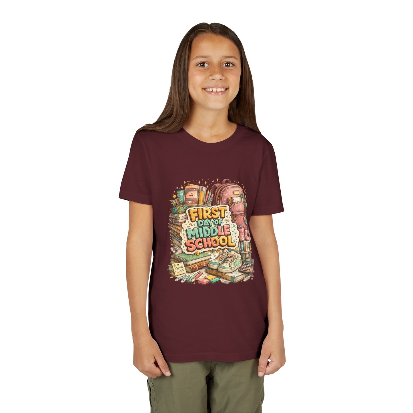 Youth Tee — "First Day of Middle School" Back-to-School Graphic Shirt