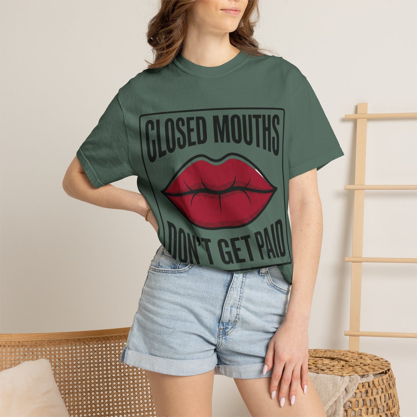Graphic T-Shirt — "Closed Mouths Don’t Get Paid" Red Lips Statement Tee