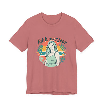 Faith Over Fear Graphic Tee — Retro Floral Christian T-Shirt
