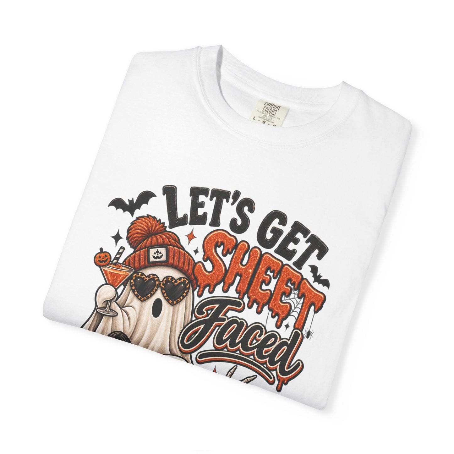 Halloween Ghost Dog T-Shirt — "Let’s Get Sheet Faced" Pumpkin Party Tee