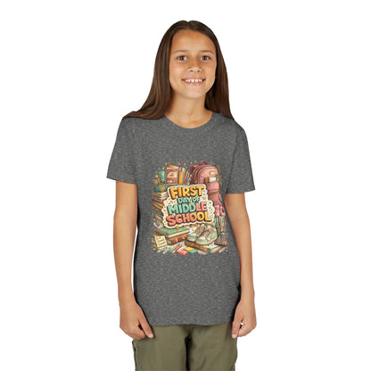 Youth Tee — "First Day of Middle School" Back-to-School Graphic Shirt