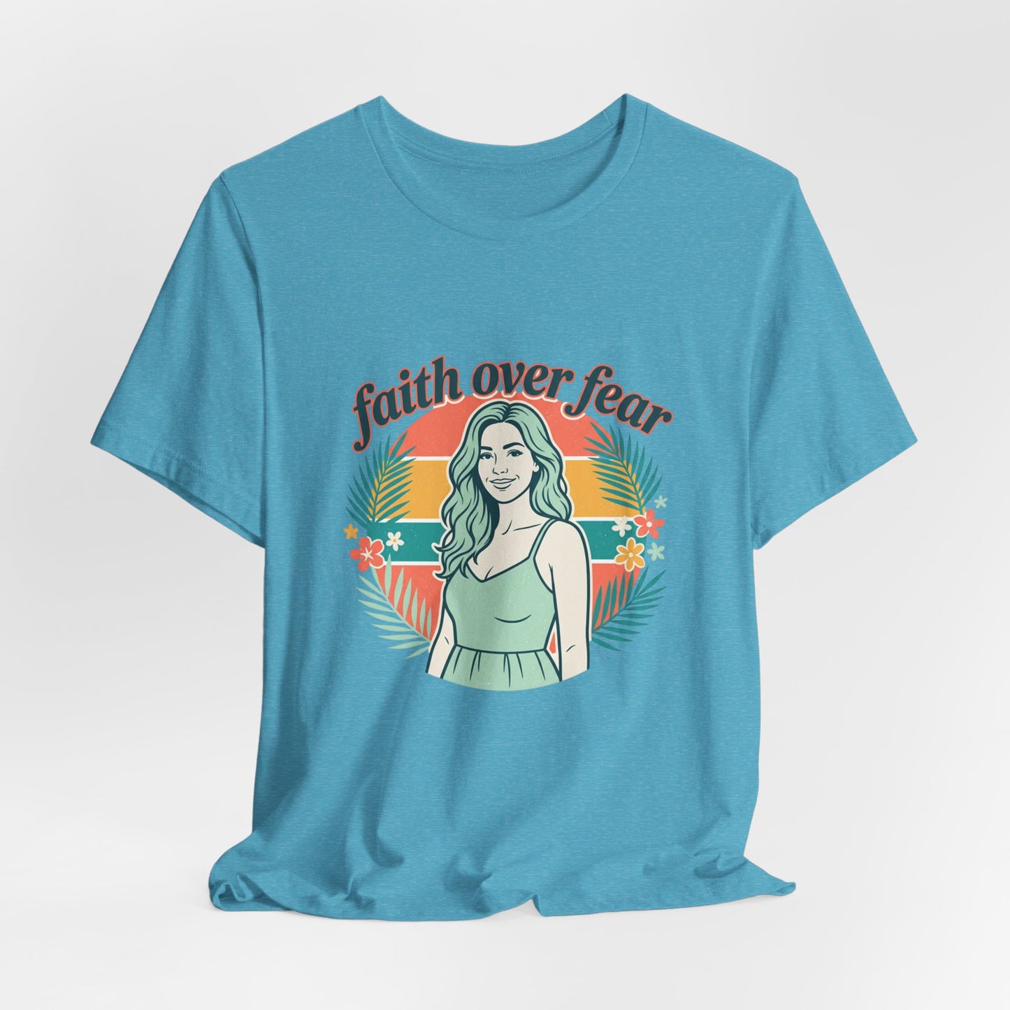 Faith Over Fear Graphic Tee — Retro Floral Christian T-Shirt