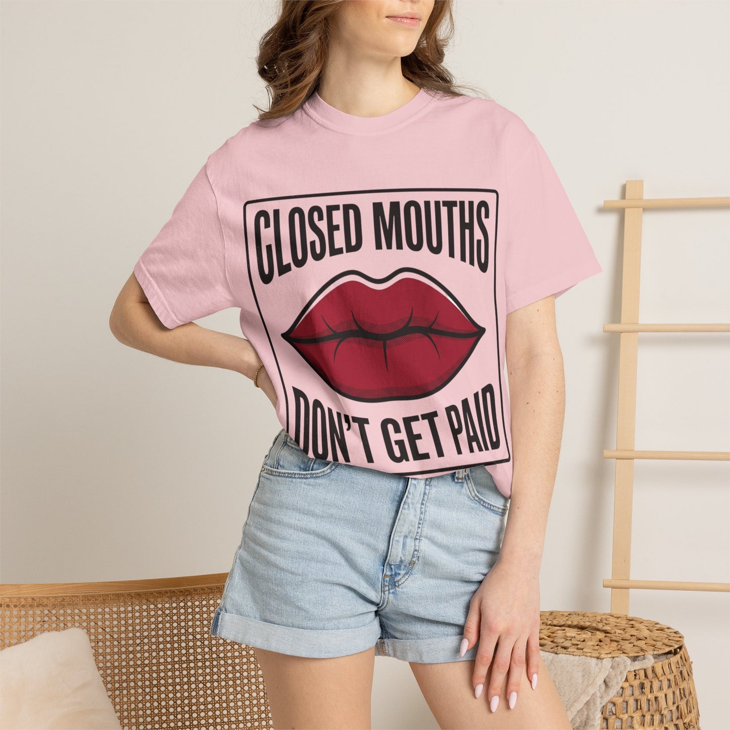 Graphic T-Shirt — "Closed Mouths Don’t Get Paid" Red Lips Statement Tee