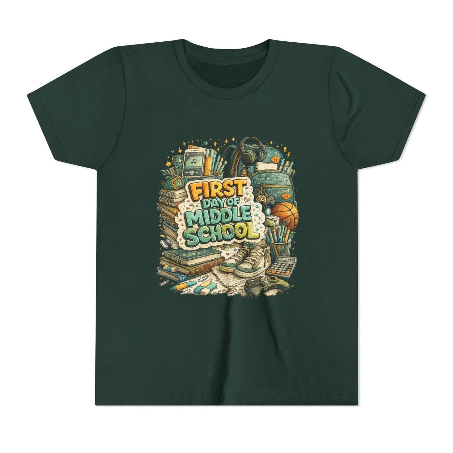 Youth Tee — "First Day of Middle School" Back-to-School Graphic Shirt