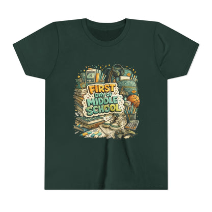 Youth Tee — "First Day of Middle School" Back-to-School Graphic Shirt