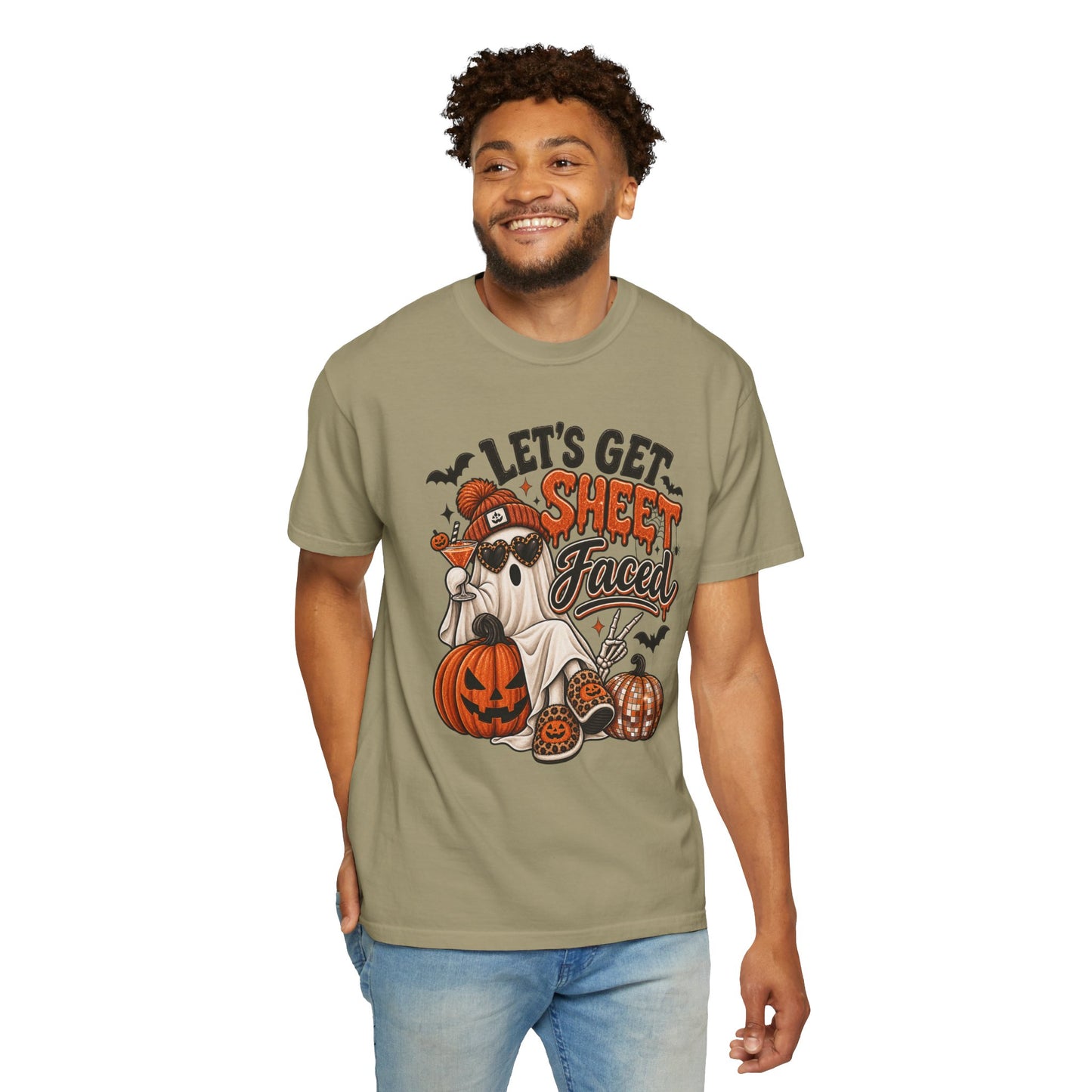 Halloween Ghost Dog T-Shirt — "Let’s Get Sheet Faced" Pumpkin Party Tee