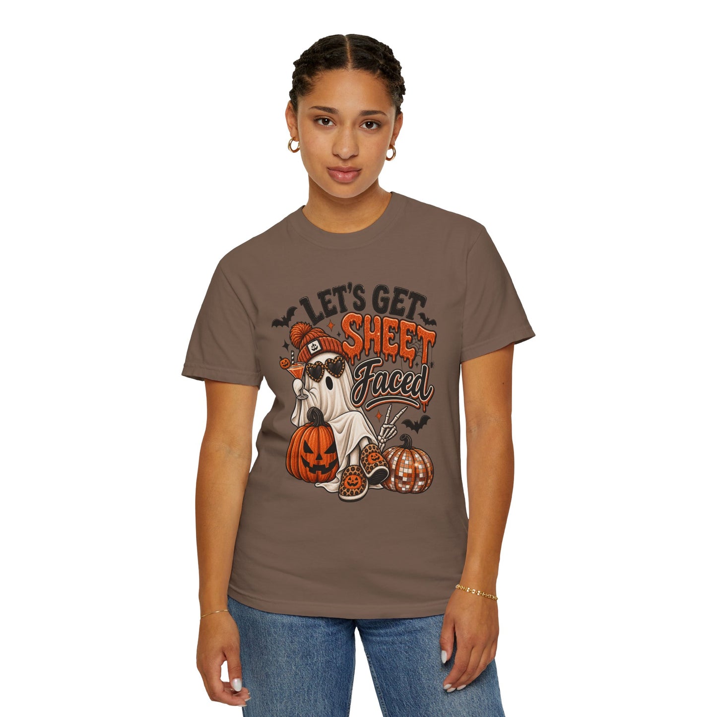 Halloween Ghost Dog T-Shirt — "Let’s Get Sheet Faced" Pumpkin Party Tee