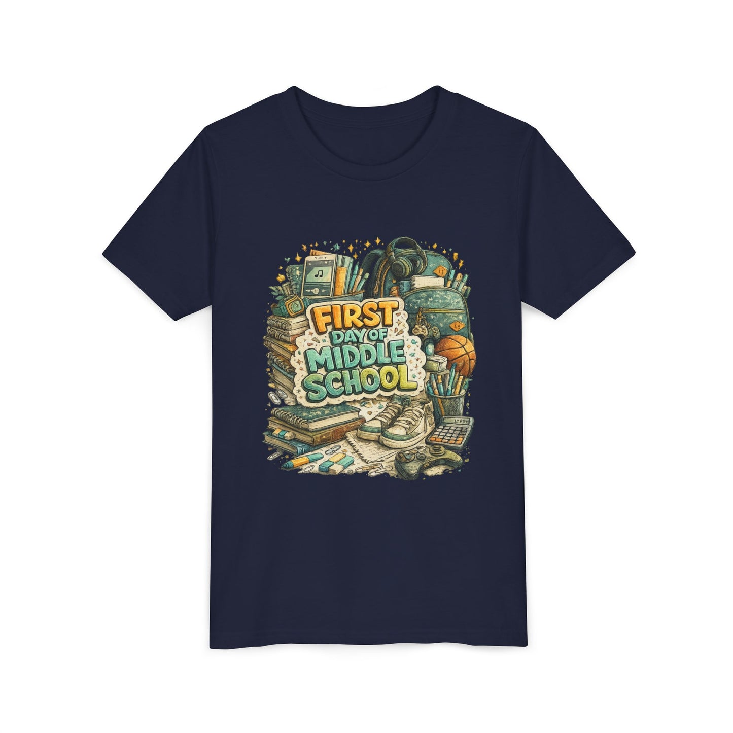 Youth Tee — "First Day of Middle School" Back-to-School Graphic Shirt