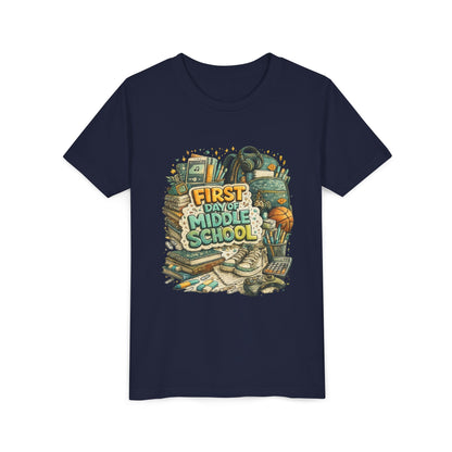 Youth Tee — "First Day of Middle School" Back-to-School Graphic Shirt