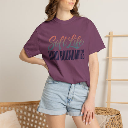 Soft Life, Hard Boundaries T-Shirt — Feminine Script Empowerment Tee
