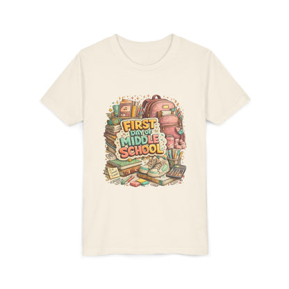 Youth Tee — "First Day of Middle School" Back-to-School Graphic Shirt